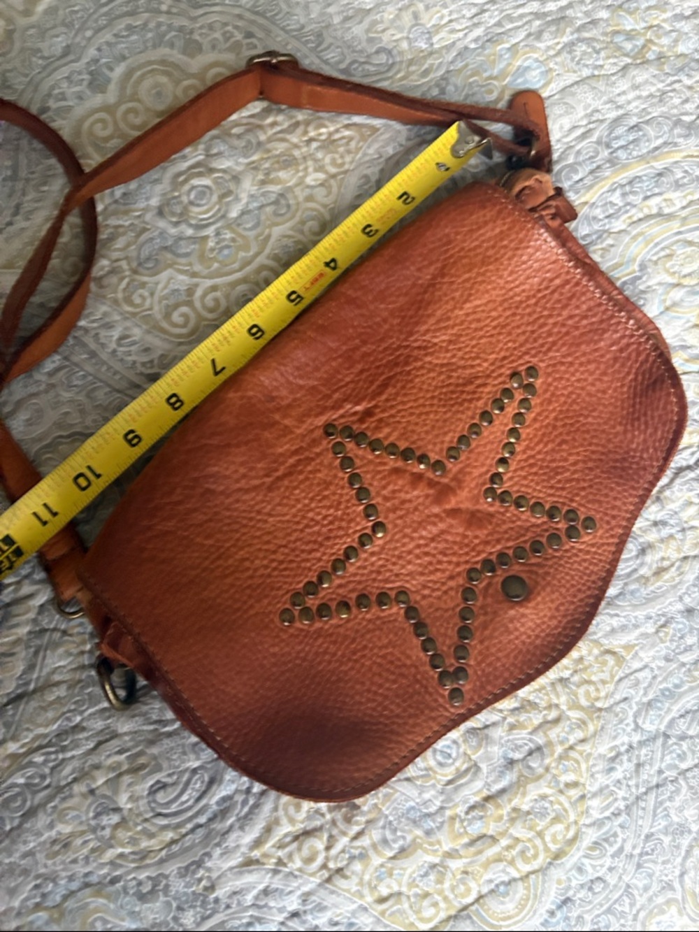 Brown Leather Crossbody Bag with Star Stud Detail - Picture 2 of 5